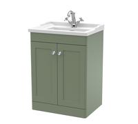 Swynnerton Traditional 2 Door Floor Standing Vanity Unit with Basin, Satin Green, 600mm