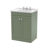 Swynnerton Traditional 2 Door Floor Standing Vanity Unit with Basin, Satin Green, 600mm