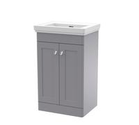 Swynnerton Traditional 2 Door Floor Standing Vanity Unit with Basin, Satin Grey, 500mm