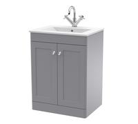 Swynnerton Traditional 2 Door Floor Standing Vanity Unit with Basin, Satin Grey, 600mm
