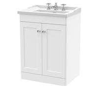 Swynnerton Traditional 2 Door Floor Standing Vanity Unit with Basin, Satin White, 600mm