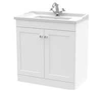 Swynnerton Traditional 2 Door Floor Standing Vanity Unit with Basin, Satin White, 800mm