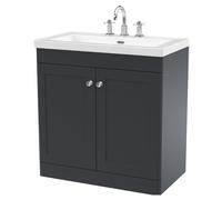 Swynnerton Traditional 2 Door Floor Standing Vanity Unit with Fireclay Basin, Dark Grey, 800mm