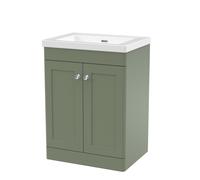 Swynnerton Traditional 2 Door Floor Standing Vanity Unit with Fireclay Basin, Satin Green, 600mm