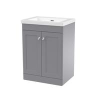 Swynnerton Traditional 2 Door Floor Standing Vanity Unit with Fireclay Basin, Satin Grey, 600mm