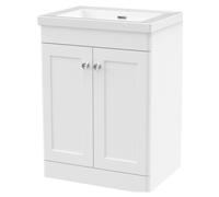 Swynnerton Traditional 2 Door Floor Standing Vanity Unit with Fireclay Basin, Satin White, 600mm