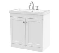 Swynnerton Traditional 2 Door Floor Standing Vanity Unit with Fireclay Basin, Satin White, 800mm