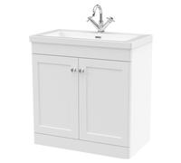 Swynnerton Traditional 2 Door Floor Standing Vanity Unit with Fireclay Basin, Satin White, 800mm