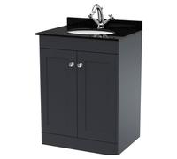 Swynnerton Traditional 2 Door Floor Standing Vanity Unit with Marble Basin, Dark Grey, 600mm