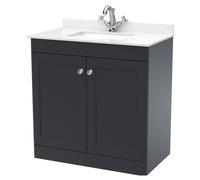 Swynnerton Traditional 2 Door Floor Standing Vanity Unit with Marble Basin, Dark Grey, 800mm