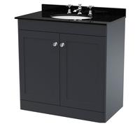 Swynnerton Traditional 2 Door Floor Standing Vanity Unit with Marble Basin, Dark Grey, 800mm