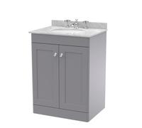 Swynnerton Traditional 2 Door Floor Standing Vanity Unit with Marble Basin, Satin Grey, 600mm