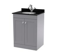 Swynnerton Traditional 2 Door Floor Standing Vanity Unit with Marble Basin, Satin Grey, 600mm