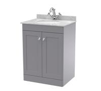 Swynnerton Traditional 2 Door Floor Standing Vanity Unit with Marble Basin, Satin Grey, 600mm