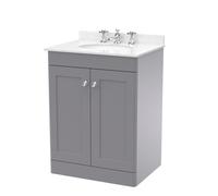 Swynnerton Traditional 2 Door Floor Standing Vanity Unit with Marble Basin, Satin Grey, 600mm