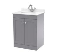 Swynnerton Traditional 2 Door Floor Standing Vanity Unit with Marble Basin, Satin Grey, 600mm