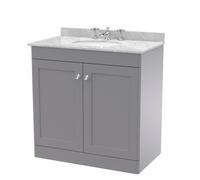 Swynnerton Traditional 2 Door Floor Standing Vanity Unit with Marble Basin, Satin Grey, 800mm