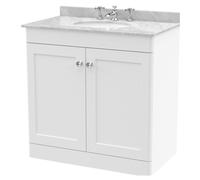 Swynnerton Traditional 2 Door Floor Standing Vanity Unit with Marble Basin, Satin White, 800mm