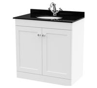 Swynnerton Traditional 2 Door Floor Standing Vanity Unit with Marble Basin, Satin White, 800mm