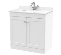 Swynnerton Traditional 2 Door Floor Standing Vanity Unit with Marble Basin, Satin White, 800mm