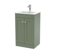 Swynnerton Traditional 2 Door Floor Standing Vanity Unit with Minimalist Basin, Satin Green, 500mm