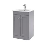 Swynnerton Traditional 2 Door Floor Standing Vanity Unit with Minimalist Basin, Satin Grey, 500mm
