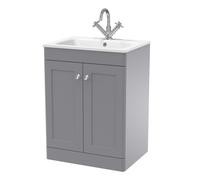 Swynnerton Traditional 2 Door Floor Standing Vanity Unit with Stone Basin, Satin Grey, 600mm