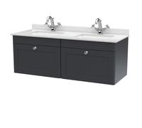 Swynnerton Traditional 2 Drawer Wall Hung Vanity Unit with Double Marble Basin, Dark Grey, 1200mm