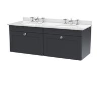 Swynnerton Traditional 2 Drawer Wall Hung Vanity Unit with Double Marble Basin, Dark Grey, 1200mm