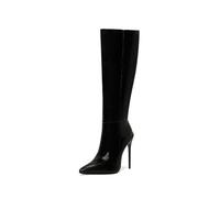 SWZEC 'Nora' Pointed Toe Zip Up Knee High Stiletto Heel Long Boots (Black,4)