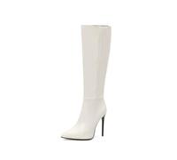 SWZEC 'Nora' Pointed Toe Zip Up Knee High Stiletto Heel Long Boots (White,3)