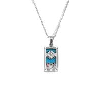 SWZEC The Sun - Tarot card Dainty 18k Necklace with Blue Enamel The-half-moon (Silver-sun)