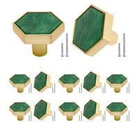 SWZHAI 1-1/4" Gold Hexagon Cabinet Knobs for Dresser Drawers, Brushed Brass Cabinet Pulls for Kitchen Cabinets, Cupboard Furniture, Green, 12 Pcs