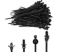 SWZHAI 120 PCS Push Mount Zip Ties, Nylon Car Mount Wire Ties Snap in Cable Zip Ties, Black Push Mount Cable Ties Automotive Zip Ties Fastener Wire Harness Clips for Wire Tying (4-Types)