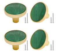 SWZHAI 4 Pcs Gold Cabinet Knobs for Dresser Drawers, Brushed Brass Round Drawer Handles, 1-1/4" Dresser Pulls for Kitchen Cabinets Cupboard Furniture Knobs, Green