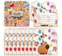 SWZY 20pcs Capybara Birthday Party Invitations, 50pcs Capybara Animal Stickers, Kids Birthday Party Invitations for Kids