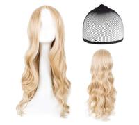 SWZY 2pcs Long Blonde Wave Wigs For Women Girls With Black Mesh Wig Cap,28 Inch/70cm Charming Women's Long Curly Full Hair Wig,Replacement Wigs For Cosplay Party Daily Use