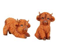 SWZY 2pcs Wooden Highland Cow Figures Statues,Garden Highland Cow Cake Toppers Ornament,Home Decor| Ideal Friendship Gifts For Women & Men|Lovely Table Centerpiece & Living Room Accessories