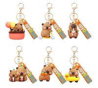 SWZY Capybara Silicone Keychains 6pcs,Cute Capybara Pendant Key Ring,Cartoon Animal Figure Keyring For Backpack Capybara Keyring Gifts Key Holder Cute Backpack Bag Pendant For Kids