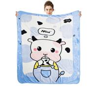 SWZY Cartoon Blanket Flannel, Cow Blanket for Kid, Anime Throw Blanket, Soft Cozy Fleece Plush Warm Flannel Bedding Blanket for Girls Kids Couch Travel(100 * 140cm