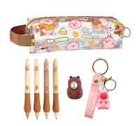 SWZY Clear Capybara Pencil Case 7Pcs Stationery Set,Transparent Animal Pencil Pouch with Compartments,Cute Capybara Erasable Gel Pens,Silicone Keyring Keychain,Pencil Roller Kids School Gift