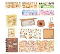 SWZY Cute Capybara Stationery Set,Capybara Pencil Case,Gift Bag,Coil Book,Convenience Book,ALEC Pendant,Bookmarks,Transparent Stickers,Plush Brooch,Convenience Book,Index Sticker,Acrylic Keychain