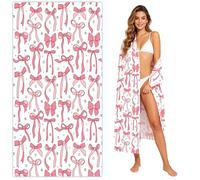 SWZY Ribbon Pink Bow Beach Towel for Girls Women,Microfiber Absorbent Summer Beach Pool Towel Quick Dry Sand Free Blanket for Bath Sport Travel Swimming Camping Party Supplies 75x150cm