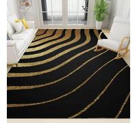 Sxakswol Golden Lines Carpet Black Background Rug Area Rugs for Living Room or Bedroom Soft Short Pile Carpets 120x180 cm 3D Non Slip Washable Floor Mat Indoor Door Matts a2910