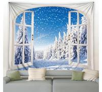Sxakswol Snow Scene Outside the Window Tapestry Christmas Theme 3D Tapestry Wall Hangings Extra Large Tapestry Aesthetic Art Print Bedroom Living Room Dorm Home Tapestries 274x203 cm 5115b