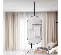 SXBHDM Bathroom Oval Wall Mirror Ceiling Hanging Led Mirrors, Black Metal Frame Vanity Make-up Mirrors - Customizable Mirror Boom(50cmx60cm)