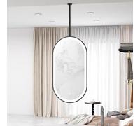SXBHDM Black Oval Hanging Led Mirror, Ceiling Hanging Vanity Makeup Mirror for Bathroom Washroom Entrance Cloakroom Hotel, 3 Colours Dimmable, Customizable(50cmx60cm)