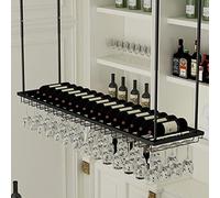 SXBHDM Ceiling Hanging Bar Unit Wine Rack Ceiling Mounted Storage Shelf for Champagne Stemware Glasses Metal Wine Bottle Holder Hanging Wine Glass Holder, for Under Cabinet Kitchen Bar - Gold