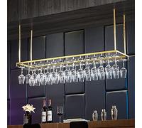 SXBHDM Ceiling Hanging Wine Glass Holder Under Shelf or Cabinet Wine Glass Rack Metal Stemware Rack Hanging Wine Glasses Storage Hanger for Kitchen Bar and Restaurant, Gold (Size : 80x25x21cm)