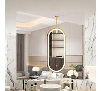 SXBHDM Ceiling Mounted Mirrors with LED Light, Gold Metal Framed Bathroom Vanity Mirror for Over Sink with Ceiling Hanging Rod(50cmx70cm)